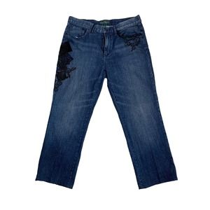 Ralph Lauren Women's Size 12 Jeans Straight Leg Hi Rise Embroidery Velvet Beaded